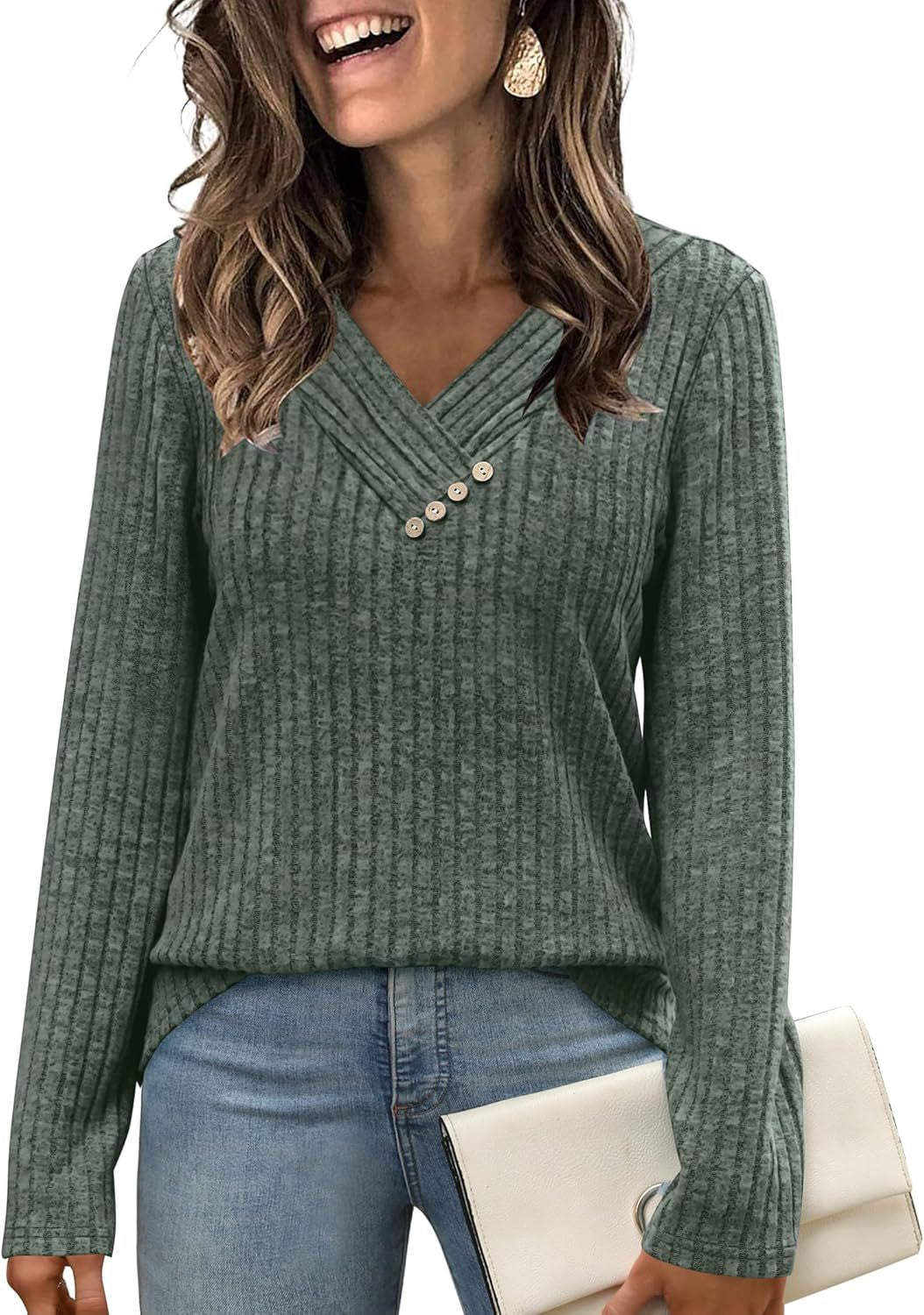 Women's Sweater Long Sleeve Shirt V-neck Top