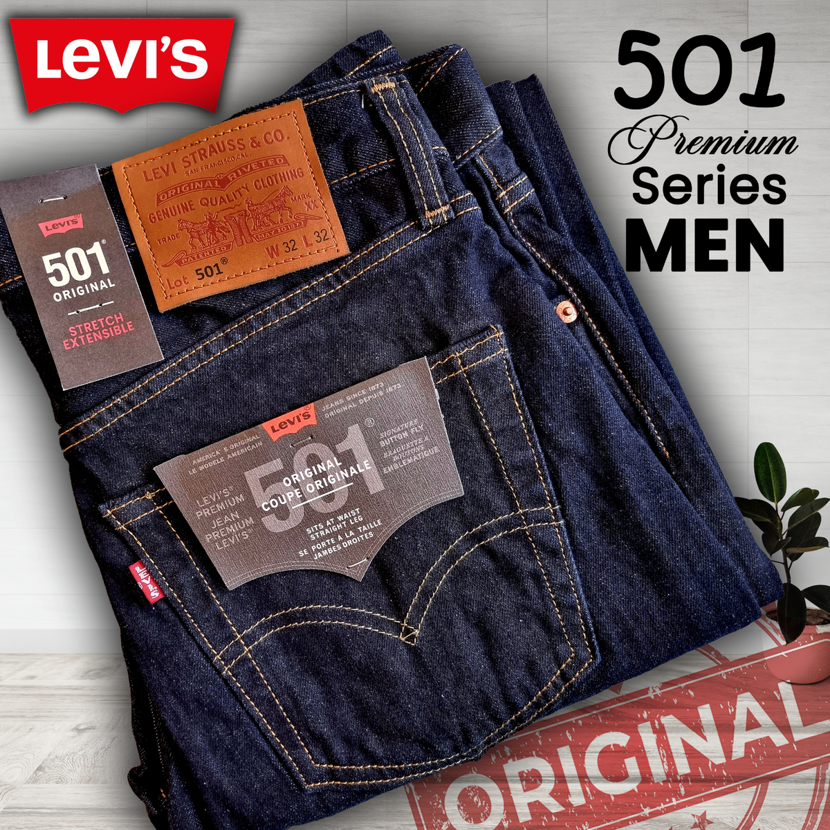 Levi's 501 Original Mens Jeans Regular Fit Straight Leg Dark Blue