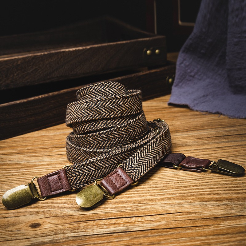 Vintage Braces Non-slip Suit Trousers Suspenders 3 Clips Suspenders Belt Leather